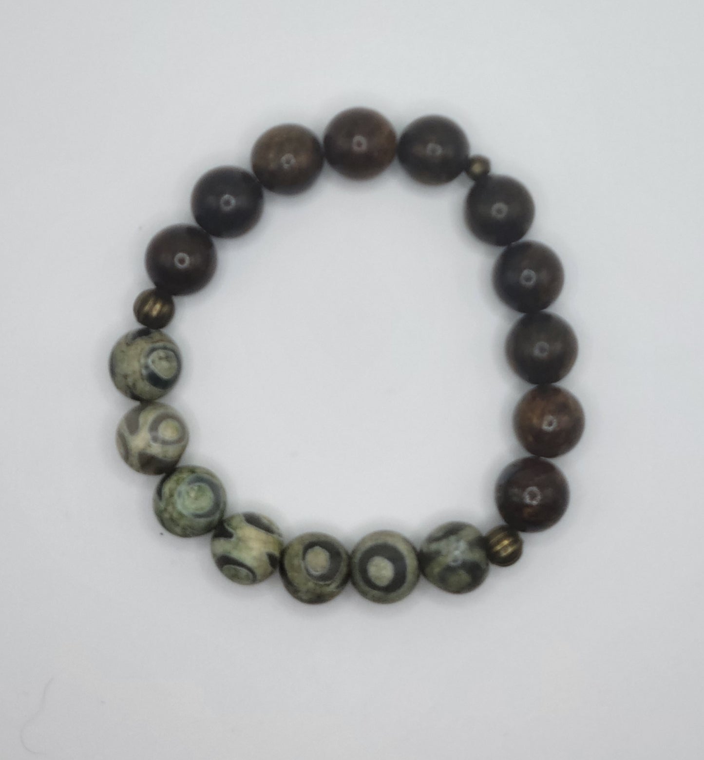 Bronzite and Green Agate Gemstone Bead Bracelet