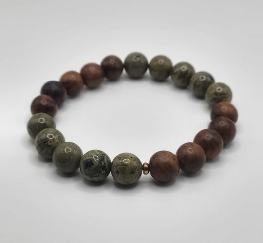 Rainforest Jasper Gemstone and Natural Wood Bead Bracelet