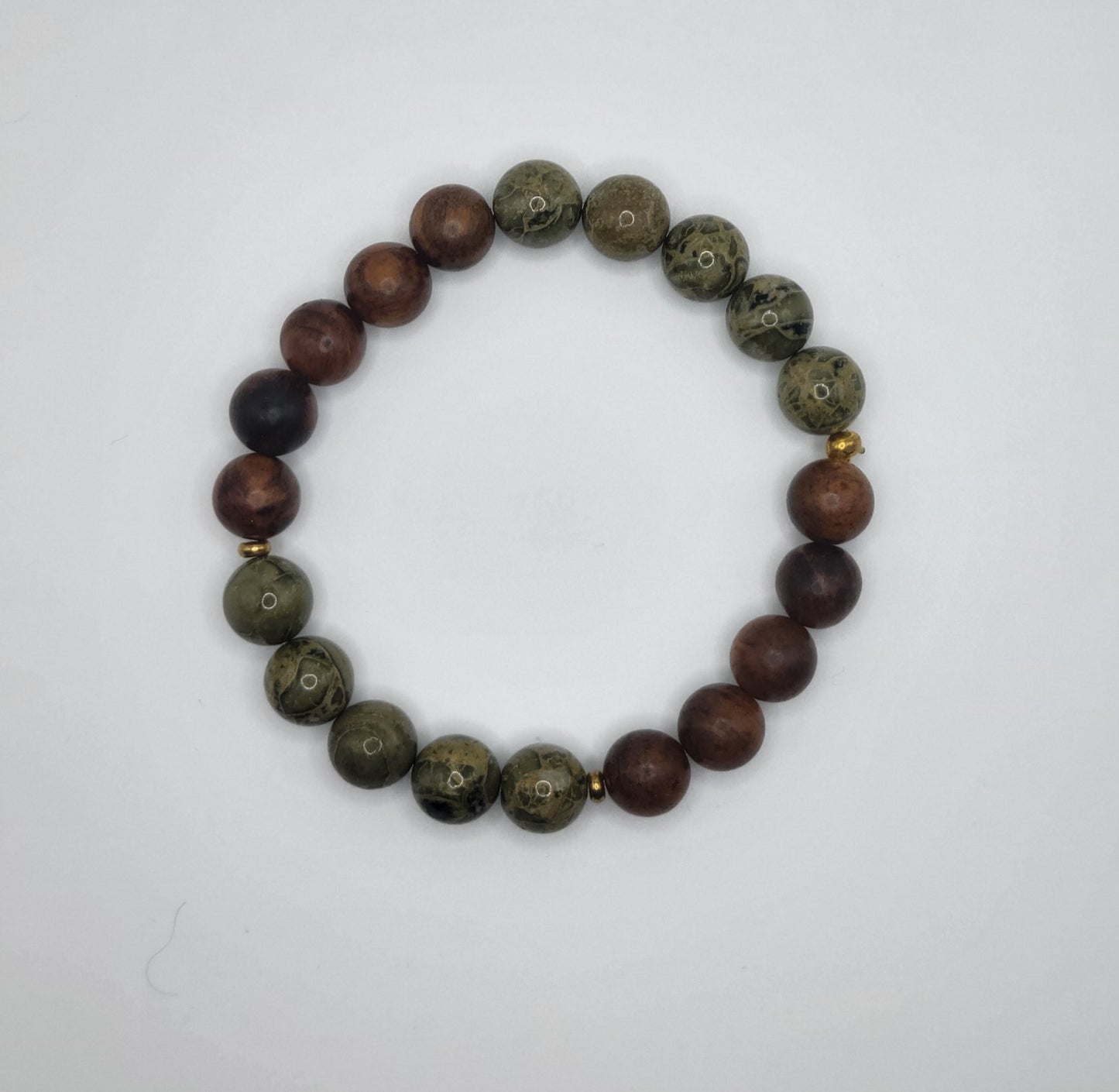 Rainforest Jasper Gemstone and Natural Wood Bead Bracelet