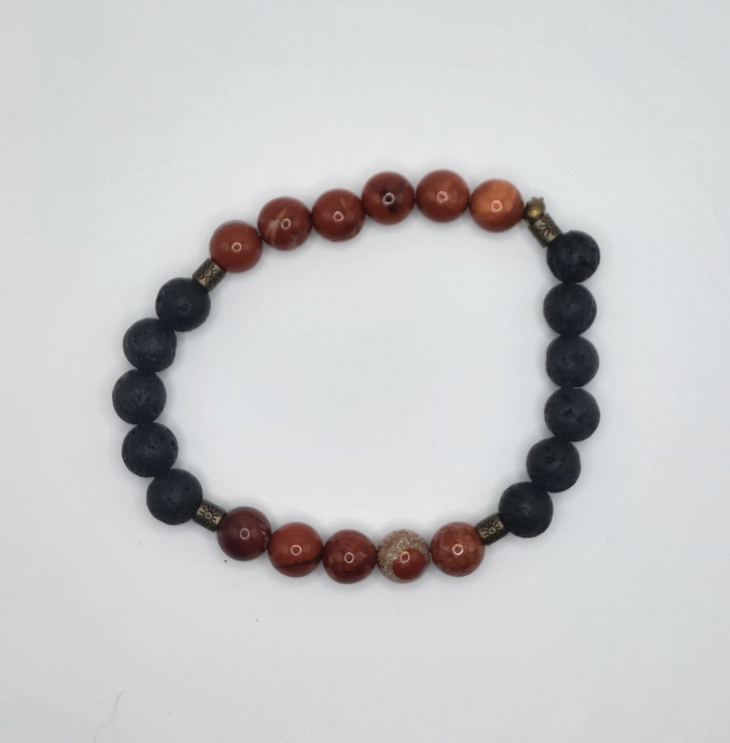 Red Poppy Jasper and Black Lava Gemstone Bead Bracelet