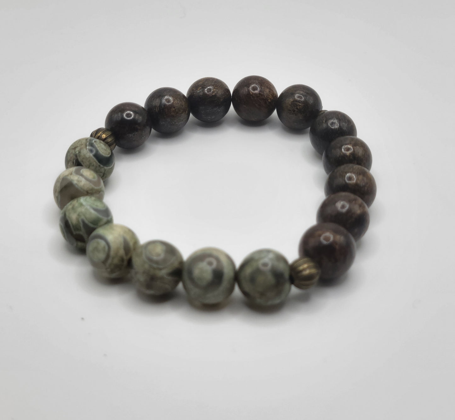 Bronzite and Green Agate Gemstone Bead Bracelet