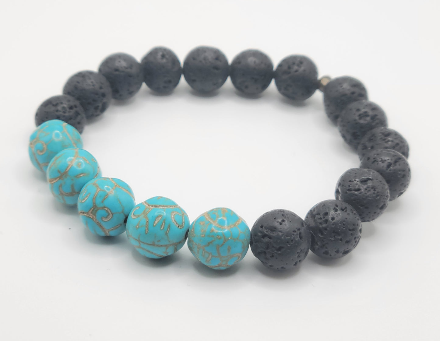 Turquoise and Black Lava Gemstone Bead Bracelet