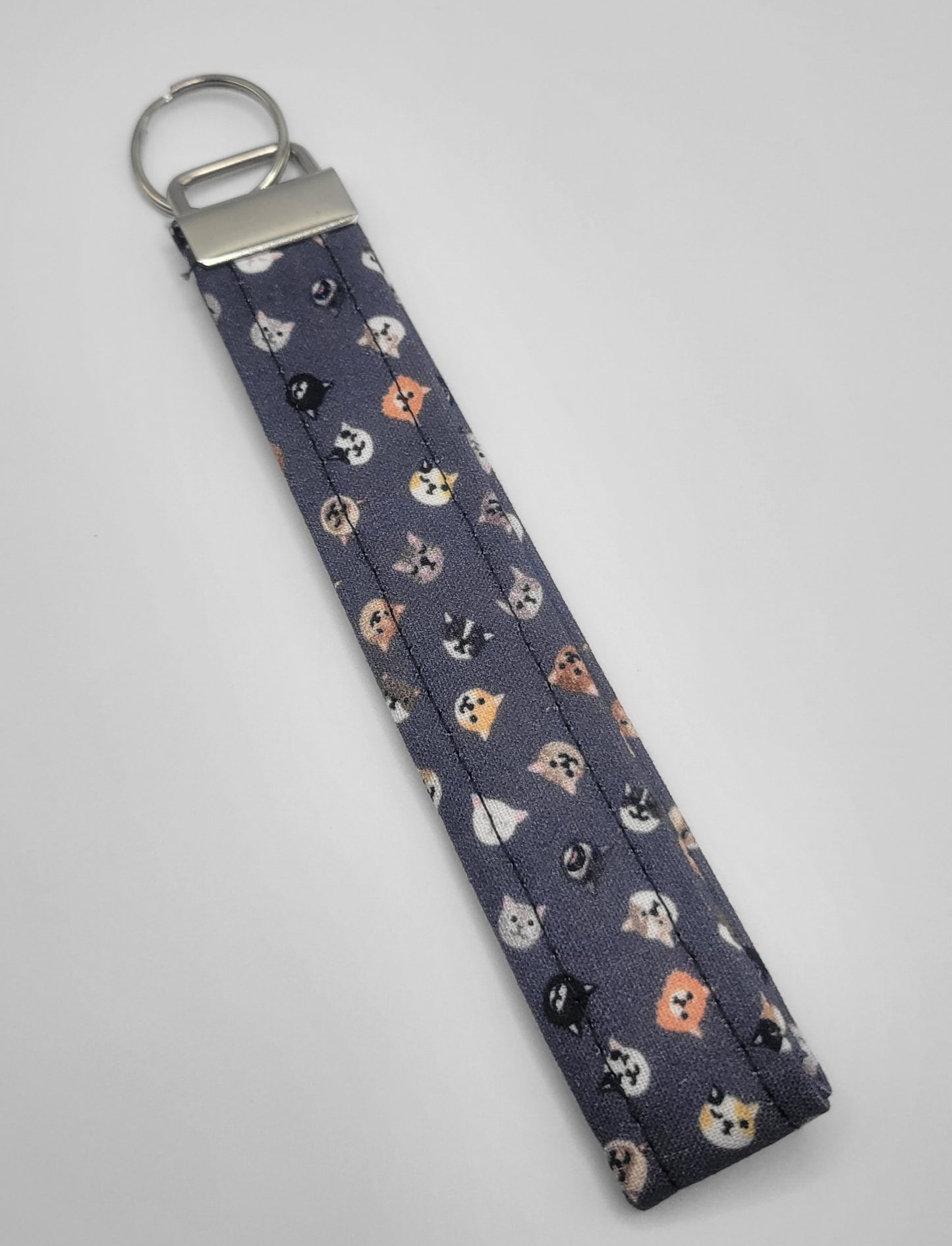 Key Chain Wristlet Cat Faces on Grey