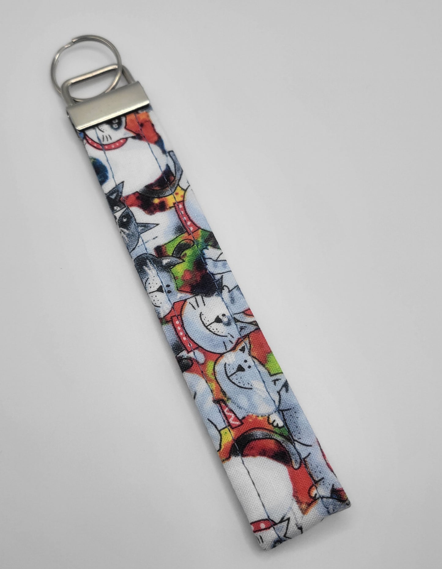 Key Chain Wristlet Blue Grey Cats