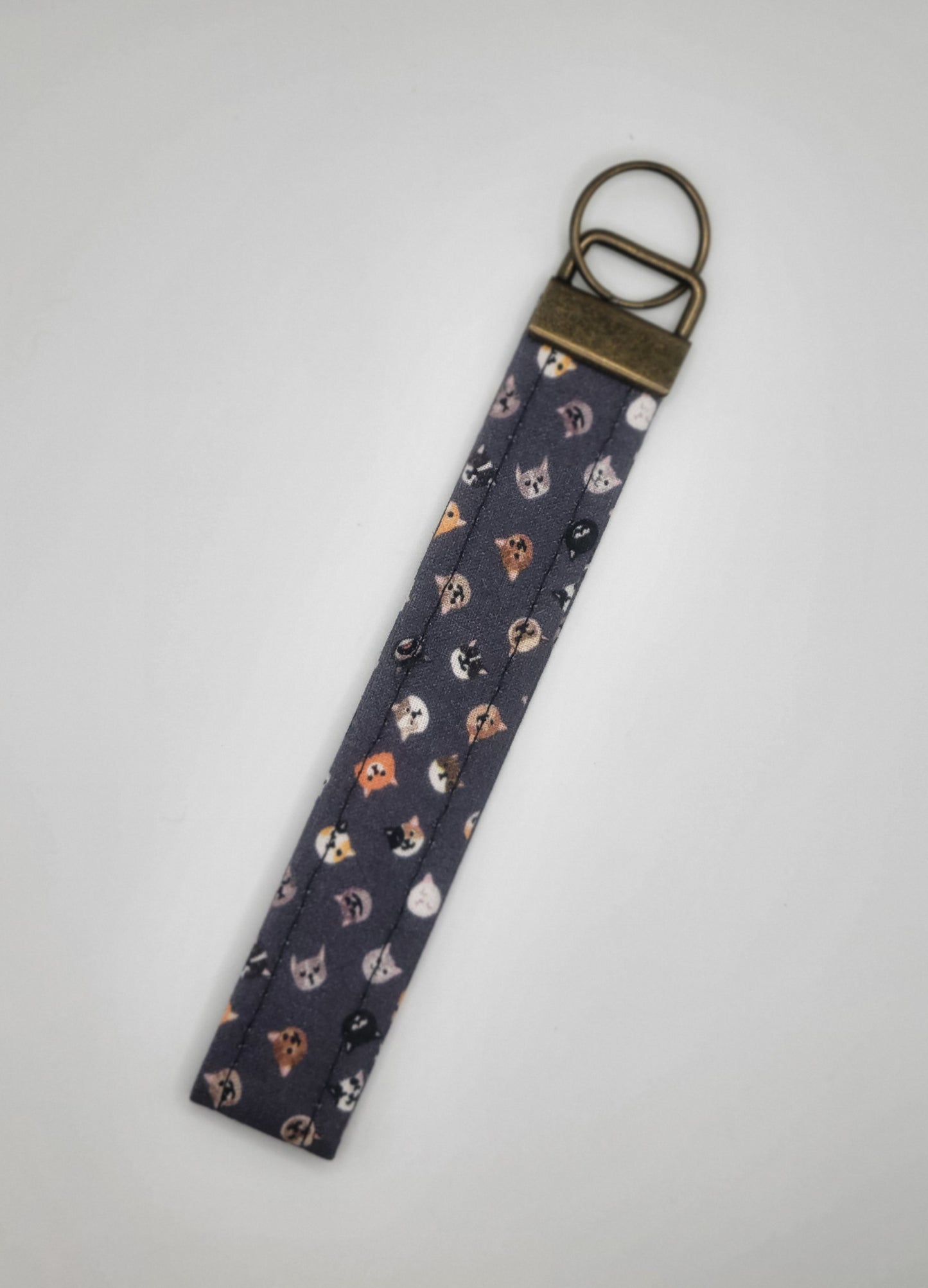 Key Chain Wristlet Cat Faces on Grey