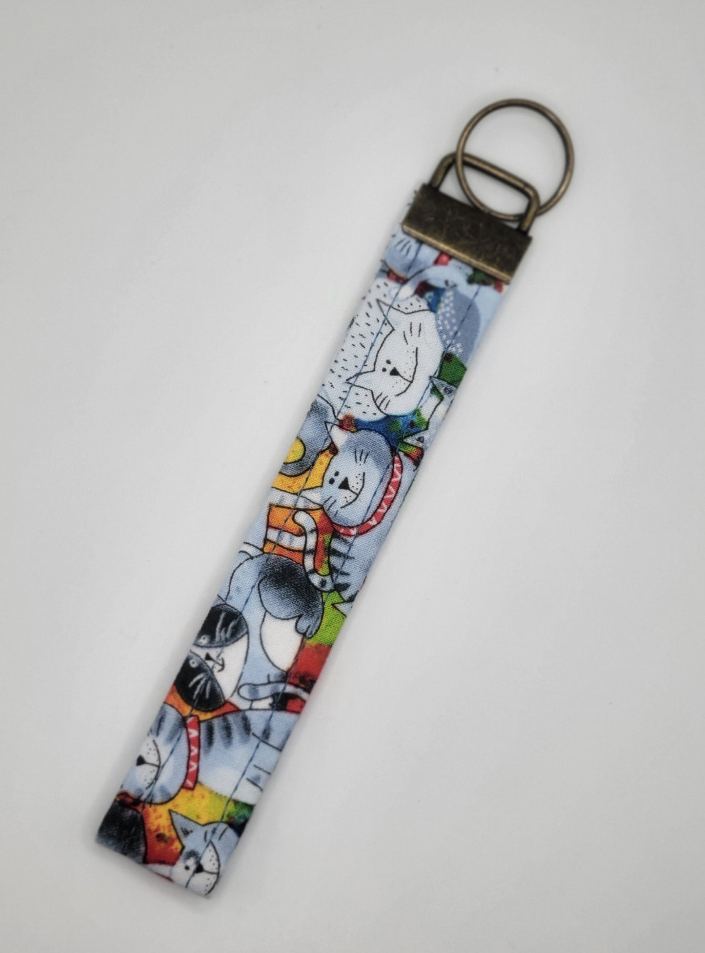 Key Chain Wristlet Blue Grey Cats