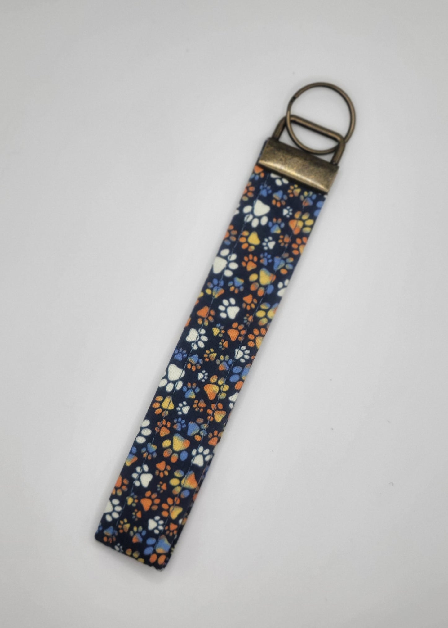 Key Chain Wristlet Animal Paw Prints on Blue